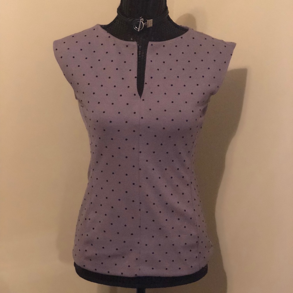 Halogen Grey Shirt with Black Polka Dots.
